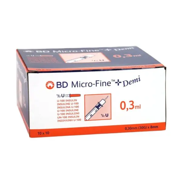 BD Microfine insulinespuit 0,3ml + naald 0,30x8mm U100 (doos 100 stuks)